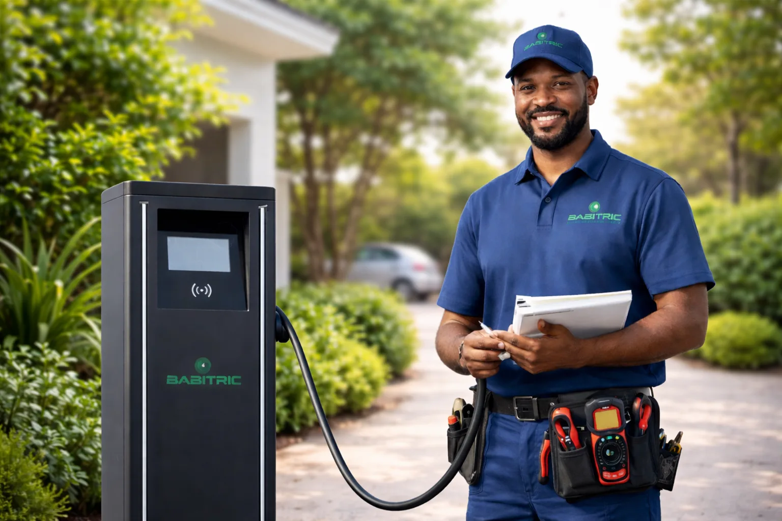 Technician installing a Babitric charging station
